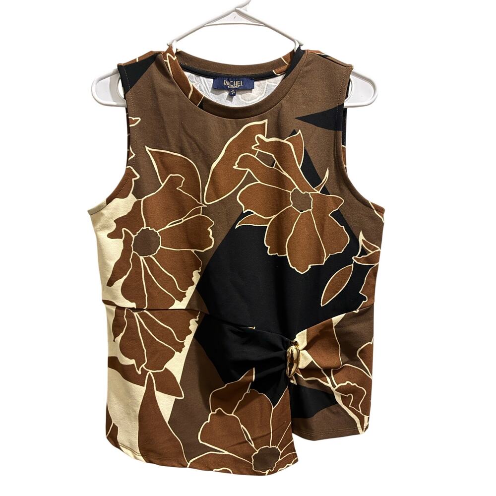 RACHEL Rachel Roy Asymmetric Floral Twist-Front Sleeveless Top - Size Small